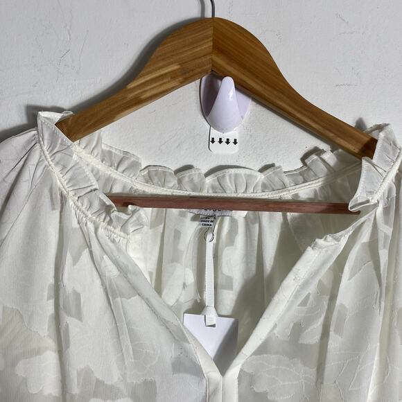 White NWT Semi Sheer Floral Ruffle Sleeve Blouse Top SZ XL Casual‎ Office Boho - Picture 2 of 8